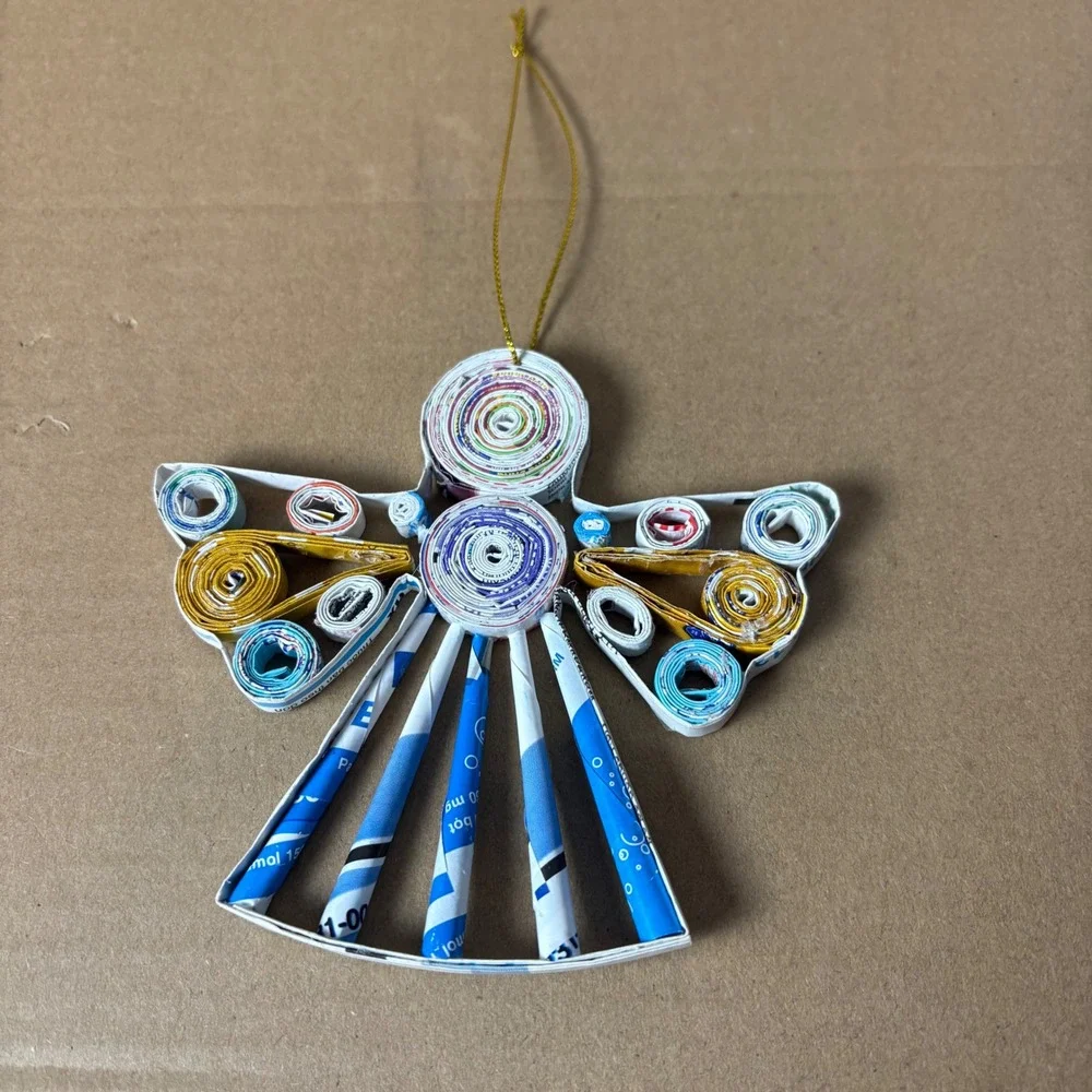 Handmade Quilled Paper Angel Ornament Holiday Recycled Sustainable Folk Art‎